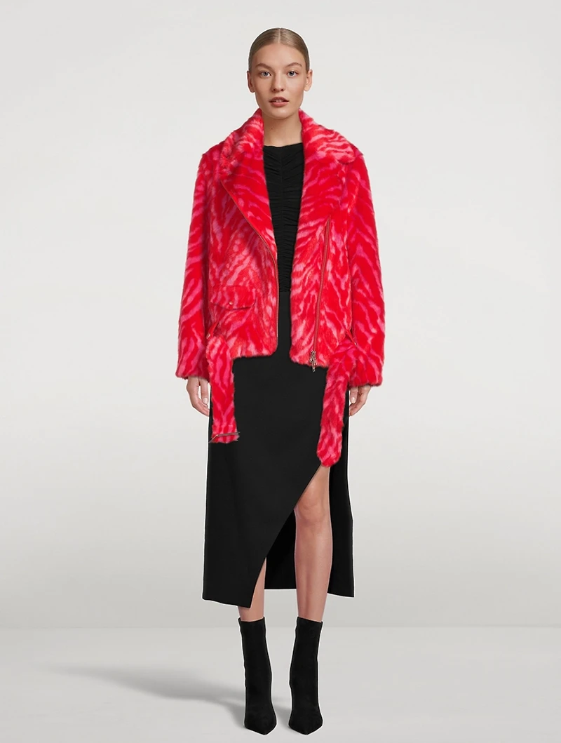 Leana Faux Fur Biker Jacket Tiger Stripe Print