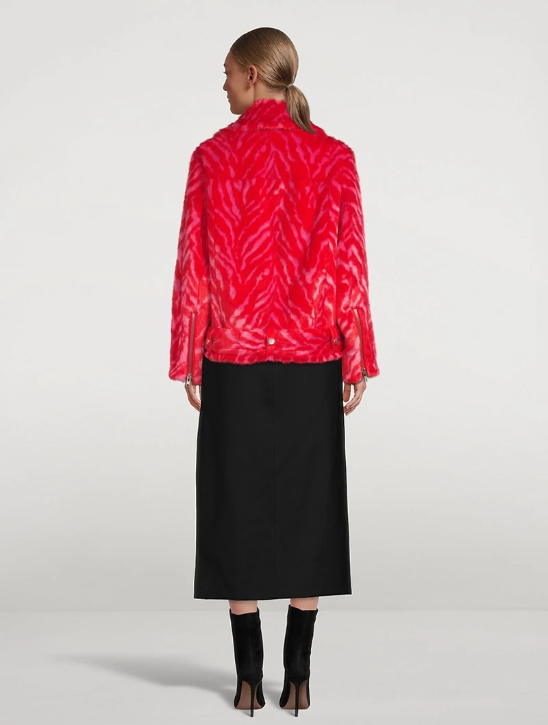 Leana Faux Fur Biker Jacket Tiger Stripe Print