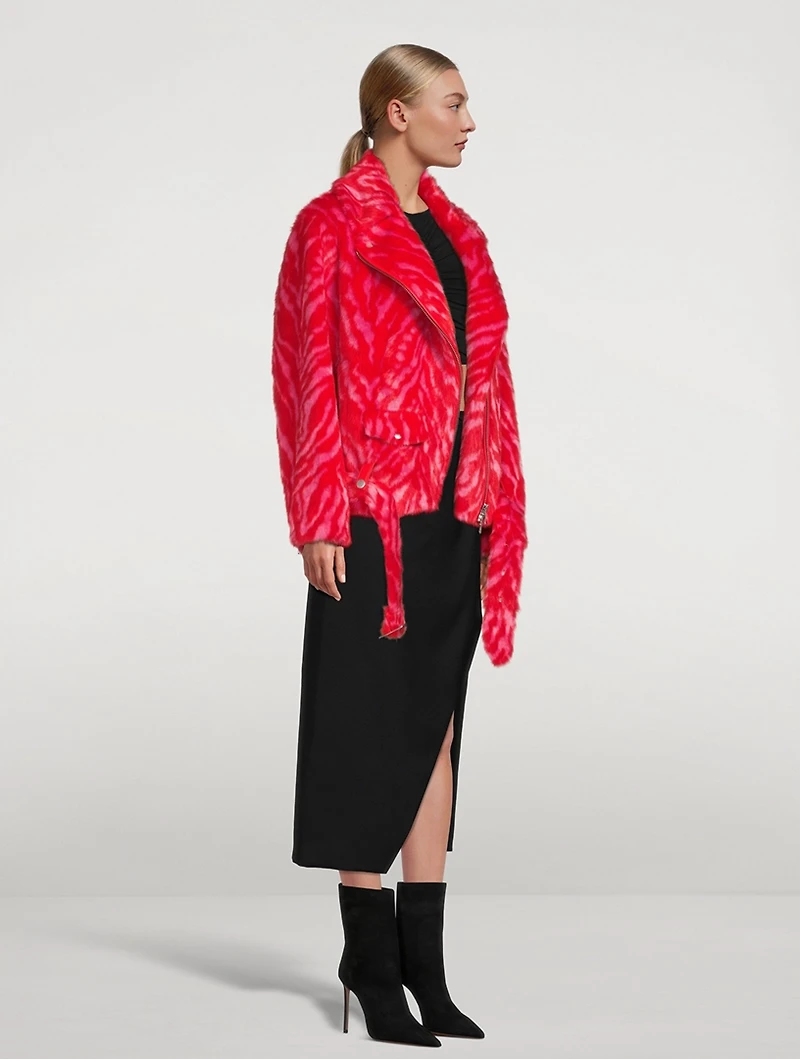 Leana Faux Fur Biker Jacket Tiger Stripe Print