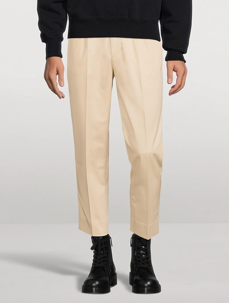 Cotton Straight-Leg Cropped Pants