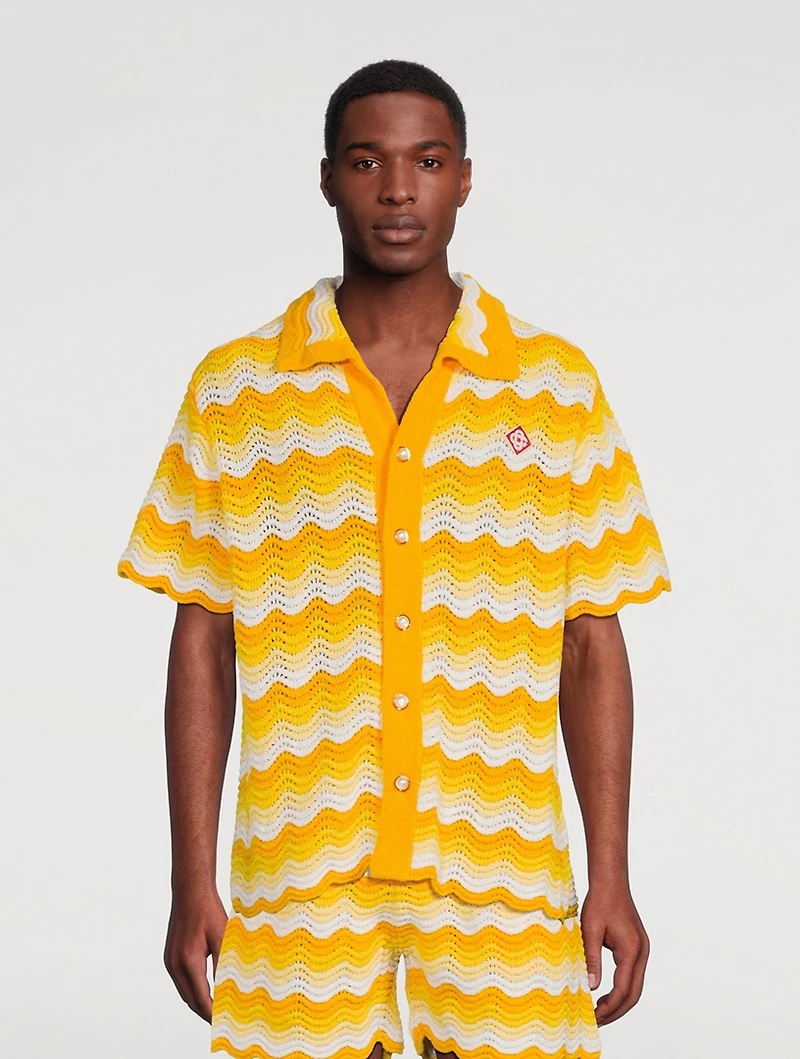 Wavy Gradient Crochet Short-Sleeve Shirt