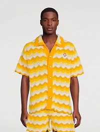 Wavy Gradient Crochet Short-Sleeve Shirt