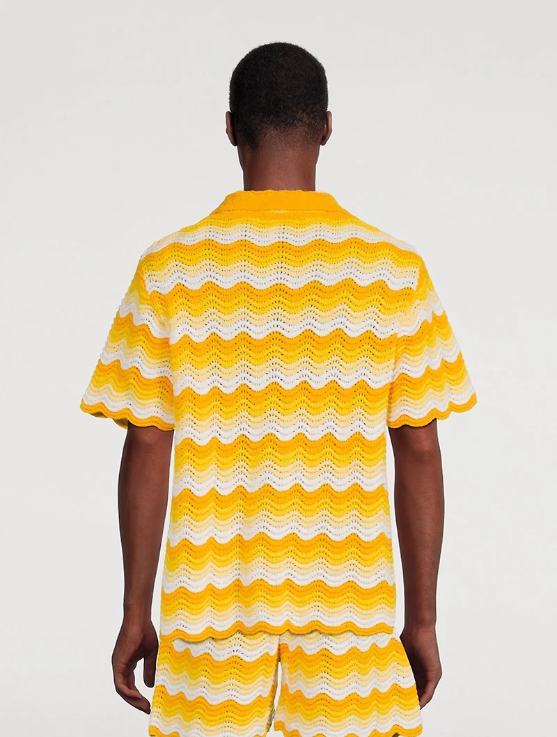Wavy Gradient Crochet Short-Sleeve Shirt