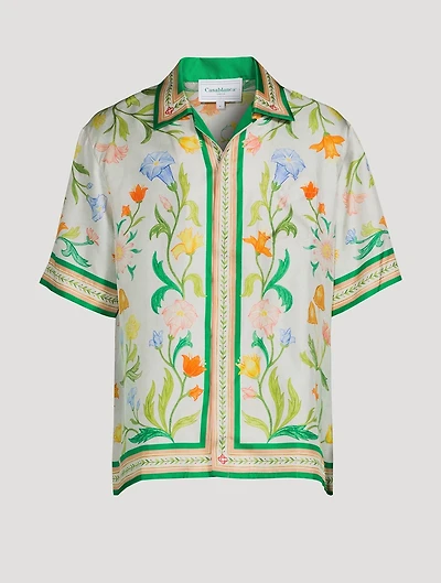 L'Arche Fleurie Silk Short-Sleeve Shirt