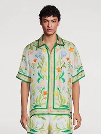 L'Arche Fleurie Silk Short-Sleeve Shirt