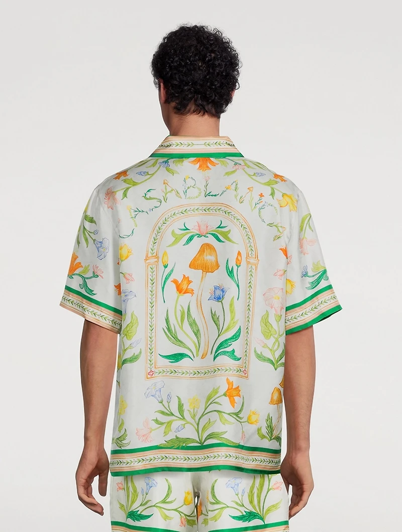 L'Arche Fleurie Silk Short-Sleeve Shirt