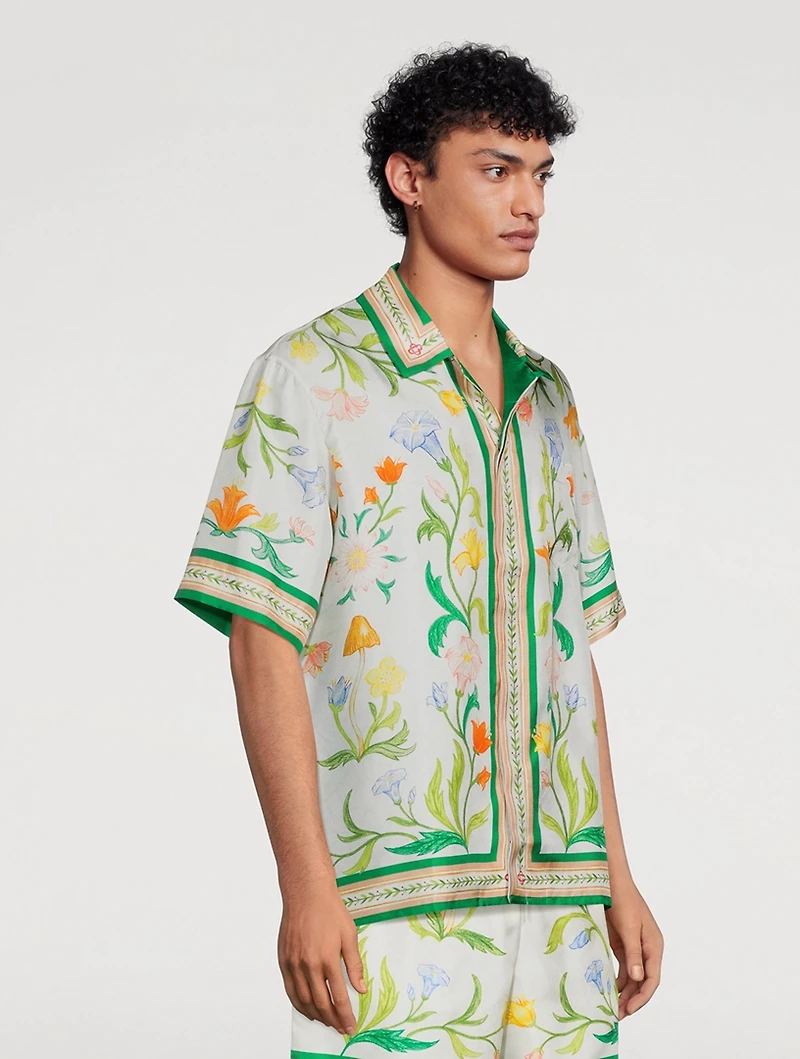 L'Arche Fleurie Silk Short-Sleeve Shirt
