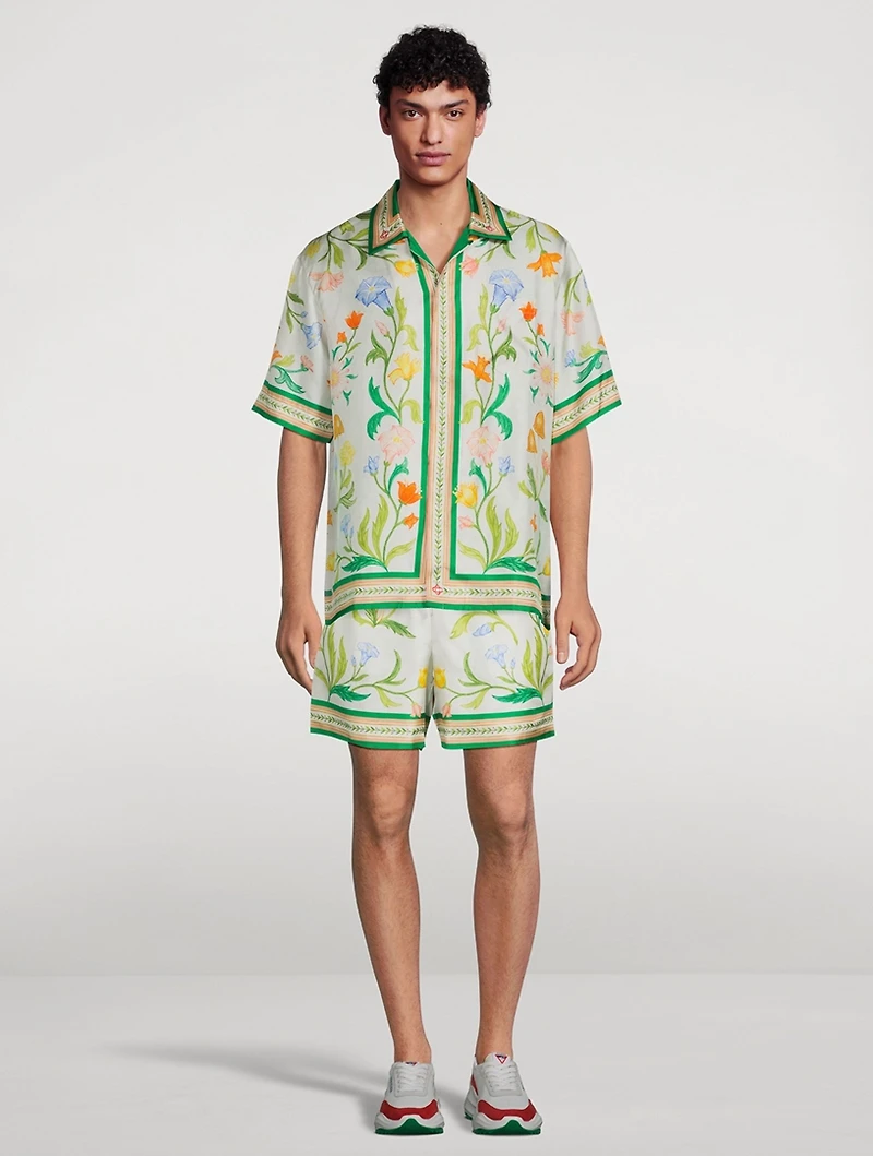 L'Arche Fleurie Silk Short-Sleeve Shirt