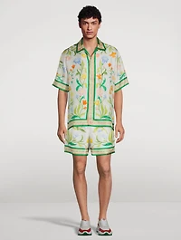 L'Arche Fleurie Silk Short-Sleeve Shirt