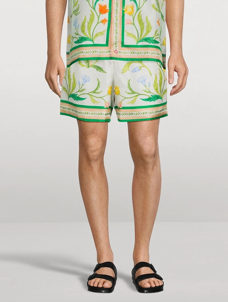 L'Arche Fleurie Silk Shorts