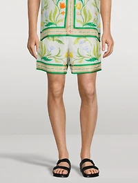 L'Arche Fleurie Silk Shorts