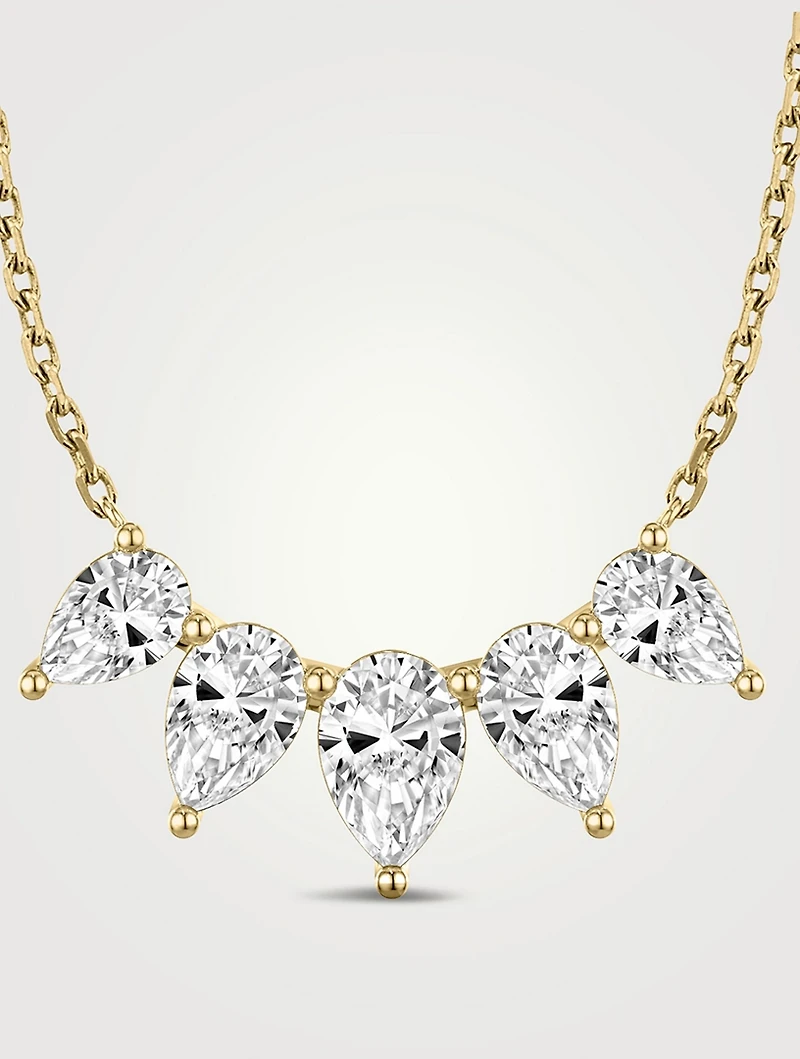 Solitaire Arc 14K White Gold Five-Stone Pear Lab Grown Diamond Necklace
