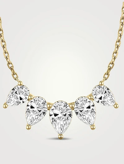 Solitaire Arc 14K White Gold Five-Stone Pear Lab Grown Diamond Necklace