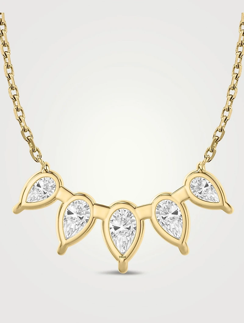 Solitaire Arc 14K White Gold Five-Stone Pear Lab Grown Diamond Necklace