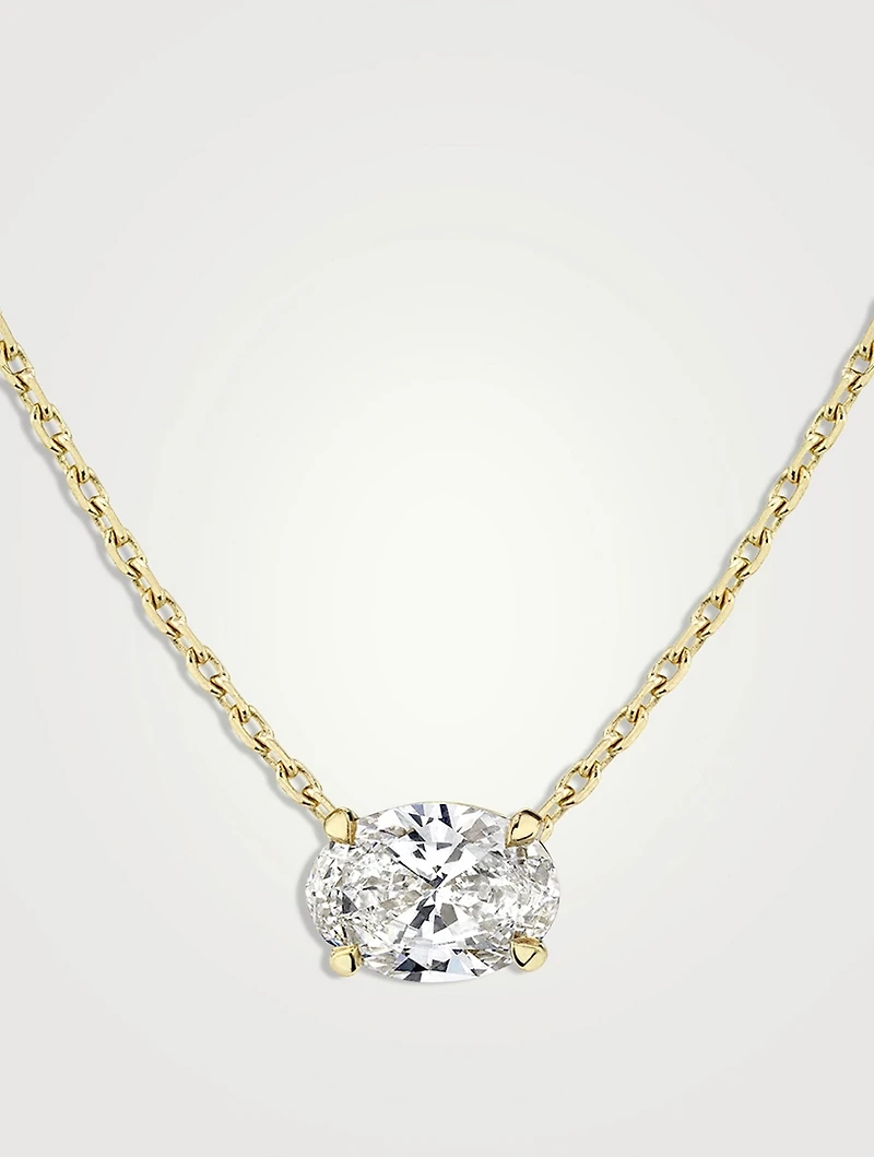 Solitaire 14K Gold Oval Lab Grown Diamond Necklace