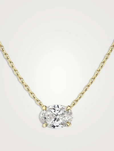 Solitaire 14K Gold Oval Lab Grown Diamond Necklace