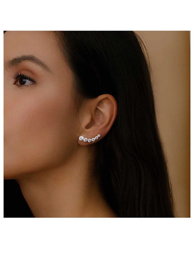 Statement 14K White Gold Six-Stone Round Lab Grown Diamond Ear Climber