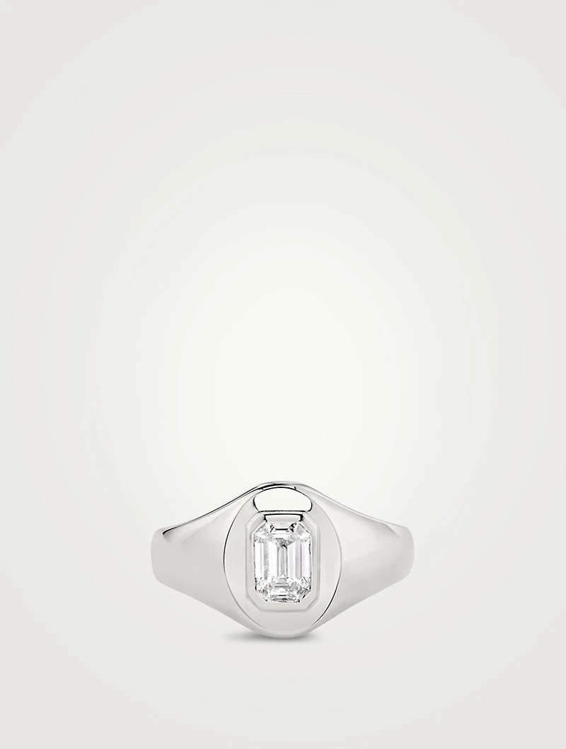 Statement 14K White Gold Lab Grown Emerald Signet Ring