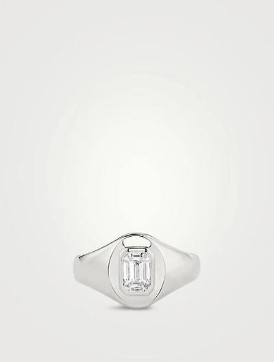 Statement 14K White Gold Lab Grown Emerald Signet Ring
