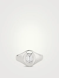 Statement 14K White Gold Lab Grown Emerald Signet Ring