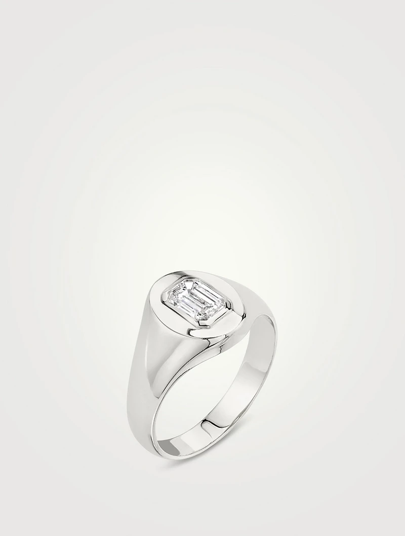 Statement 14K White Gold Lab Grown Emerald Signet Ring