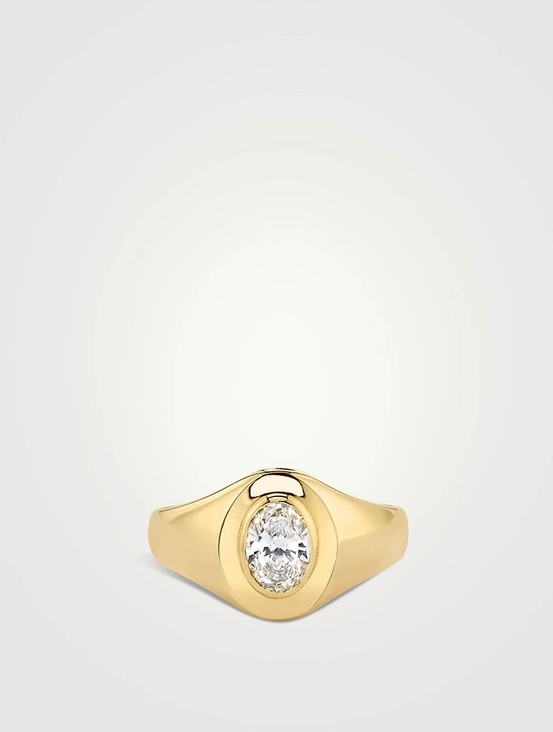Statement 14K Gold Oval Lab Grown Diamond Signet Ring