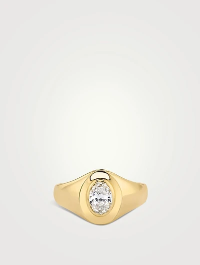 Statement 14K Gold Oval Lab Grown Diamond Signet Ring