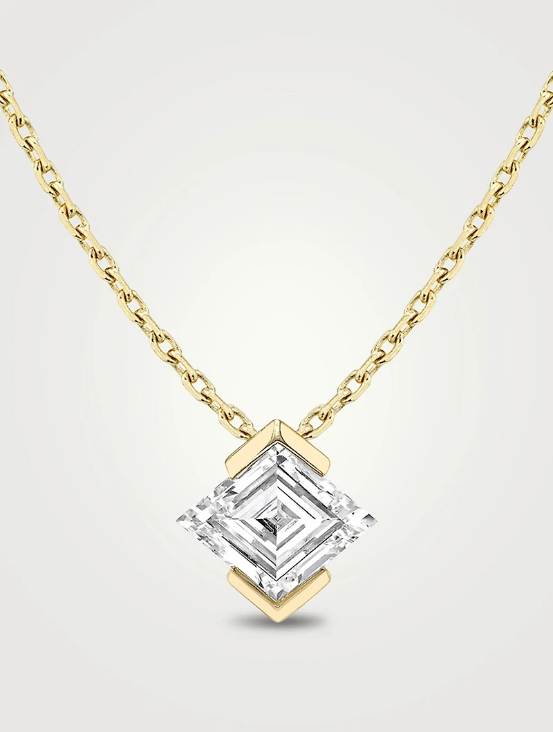 Iconic 14K Gold Lozenge Semi Bezel Lab Grown Diamond Necklace