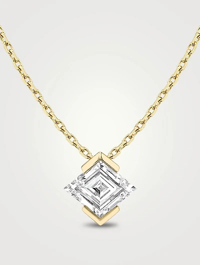 Iconic 14K Gold Lozenge Semi Bezel Lab Grown Diamond Necklace