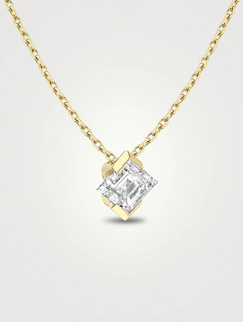 Iconic 14K Gold Lozenge Semi Bezel Lab Grown Diamond Necklace