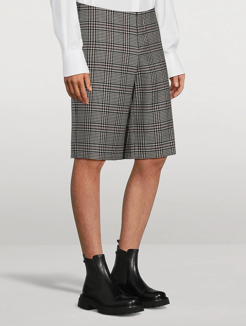 Wool Plaid Checked Shorts