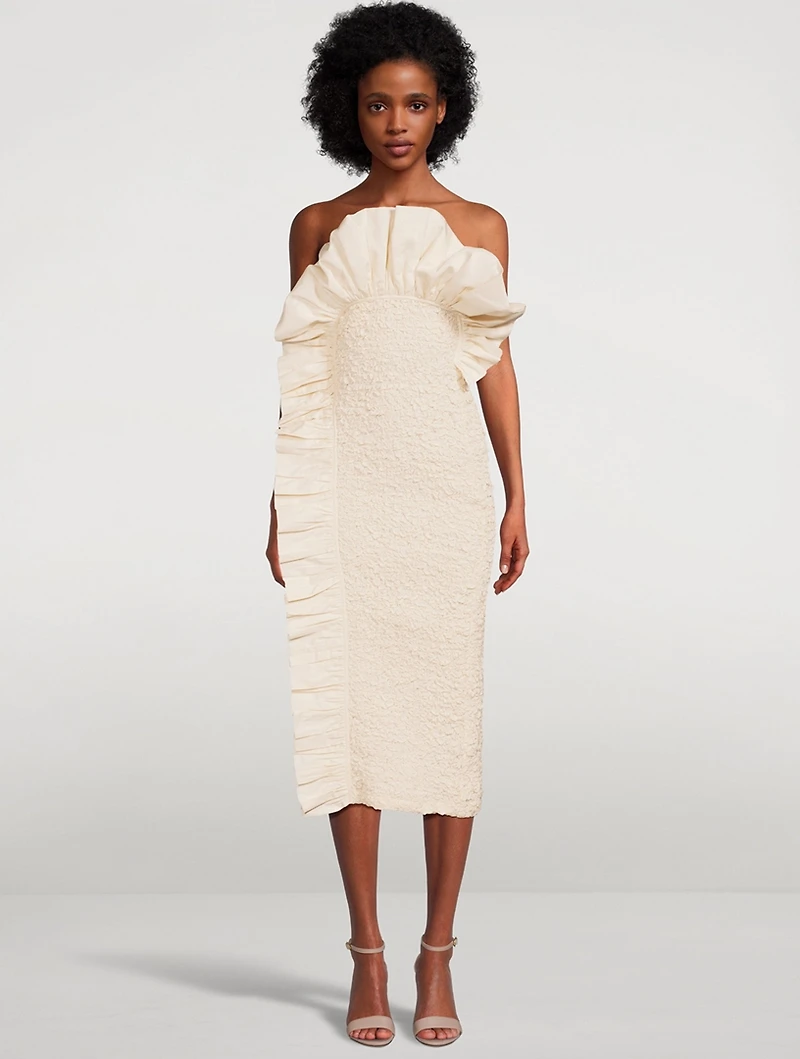 Kana Strapless Ruffle Midi Dress