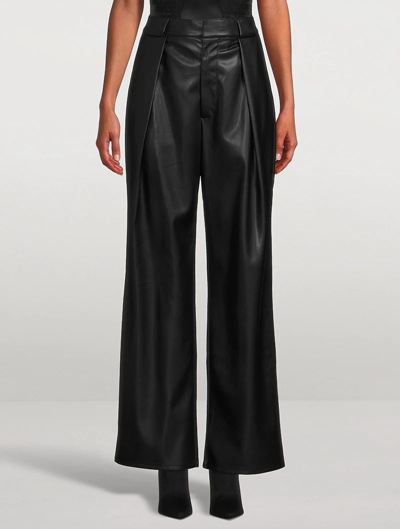 Tunnel Vision High-Waisted Pleated Faux Leather Pants