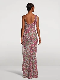 Asymmetric Silk Georgette Gown Floral Print