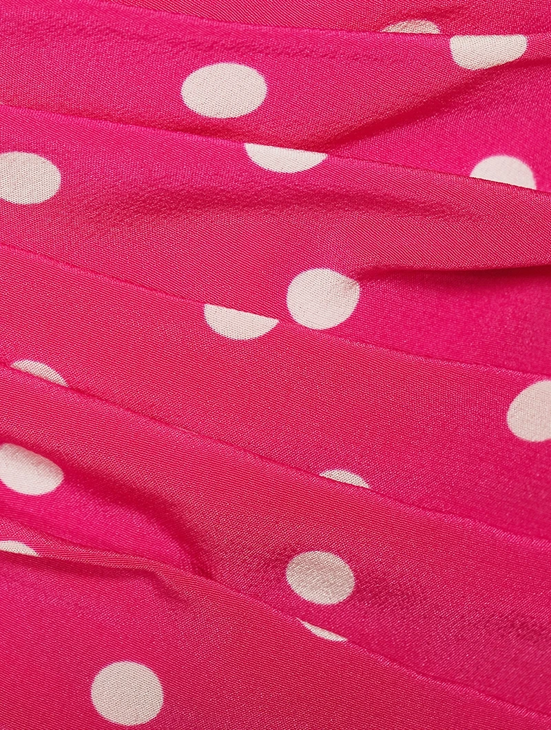 Silk Puff-Sleeve Dress Polka Dot Print