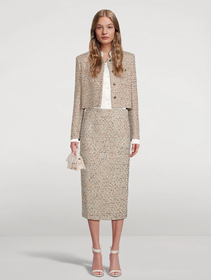 Sequin Tweed Pencil Skirt