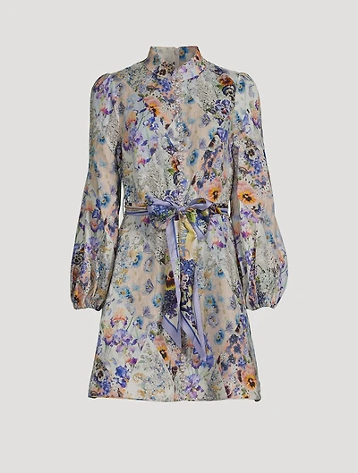 Tama Belted Linen Mini Shirt Dress Floral Print