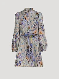 Tama Belted Linen Mini Shirt Dress Floral Print