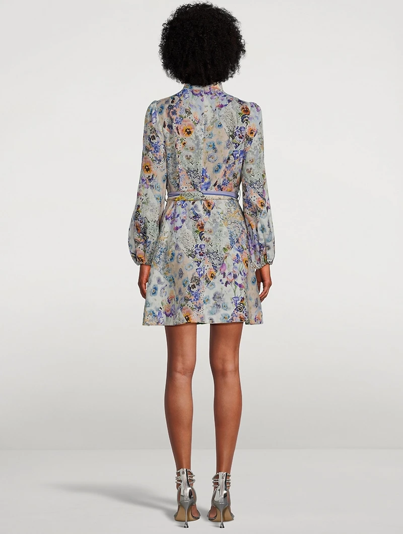 Tama Belted Linen Mini Shirt Dress Floral Print