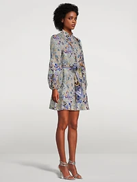 Tama Belted Linen Mini Shirt Dress Floral Print