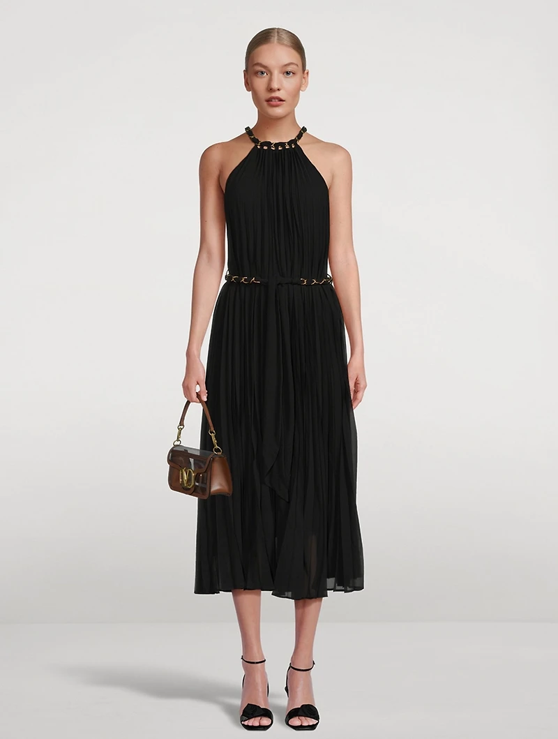 Sunray Pleat Halter Dress