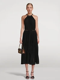 Sunray Pleat Halter Dress