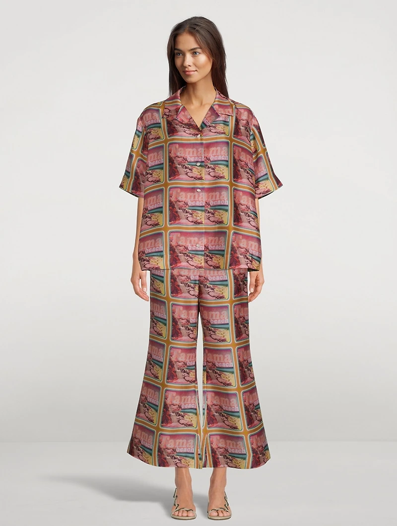 Wonderland Poster Crop Flared Pants Print