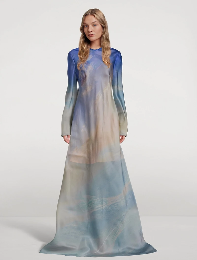 Tama Bias Satin Dress Vanilla Sky Print