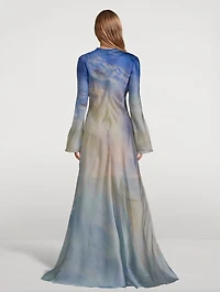 Tama Bias Satin Dress Vanilla Sky Print