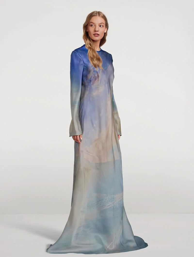 Tama Bias Satin Dress Vanilla Sky Print