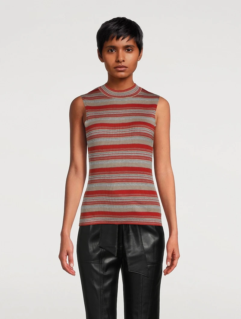 Striped Silk Knit Shell