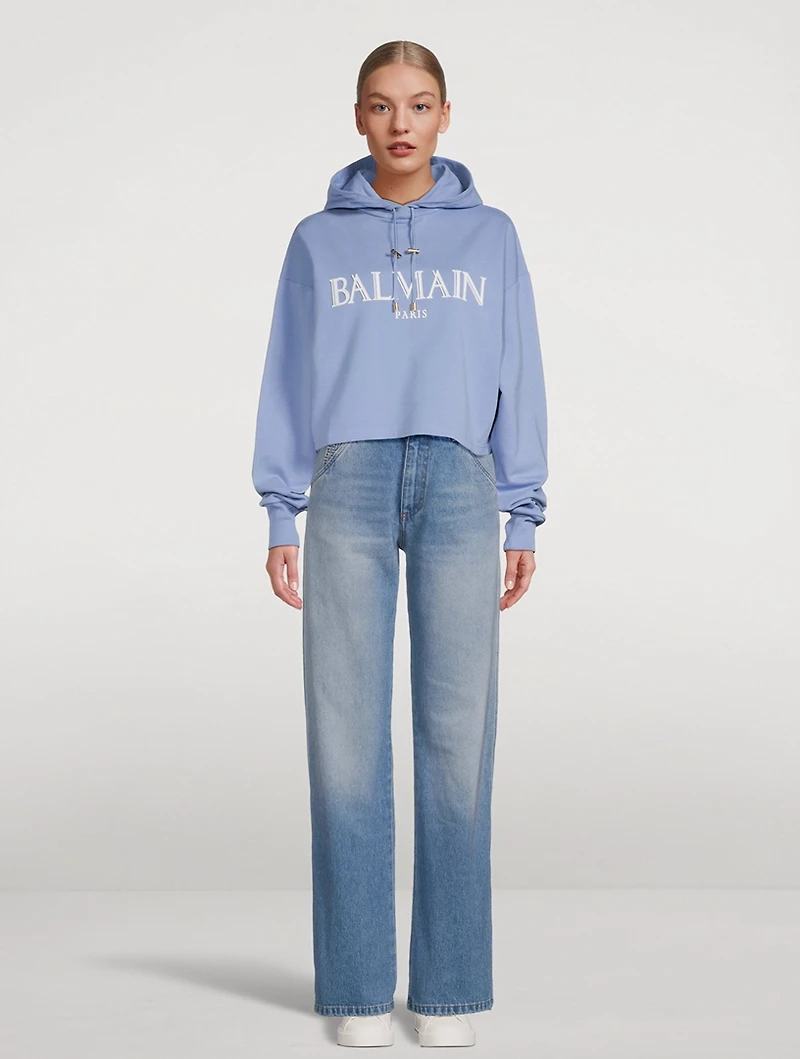 Roman Rubber Logo Cropped Hoodie