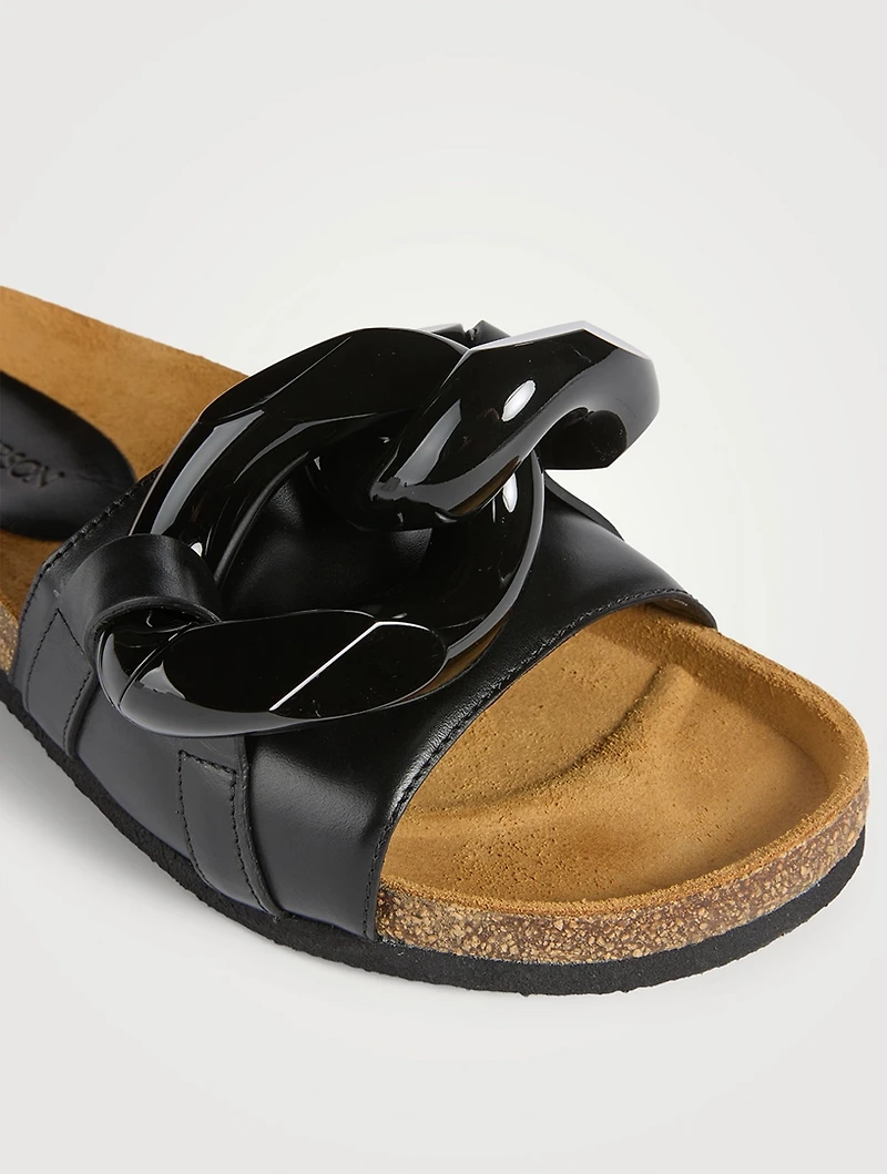 Chain Link Leather Slide Sandals