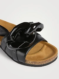Chain Link Leather Slide Sandals